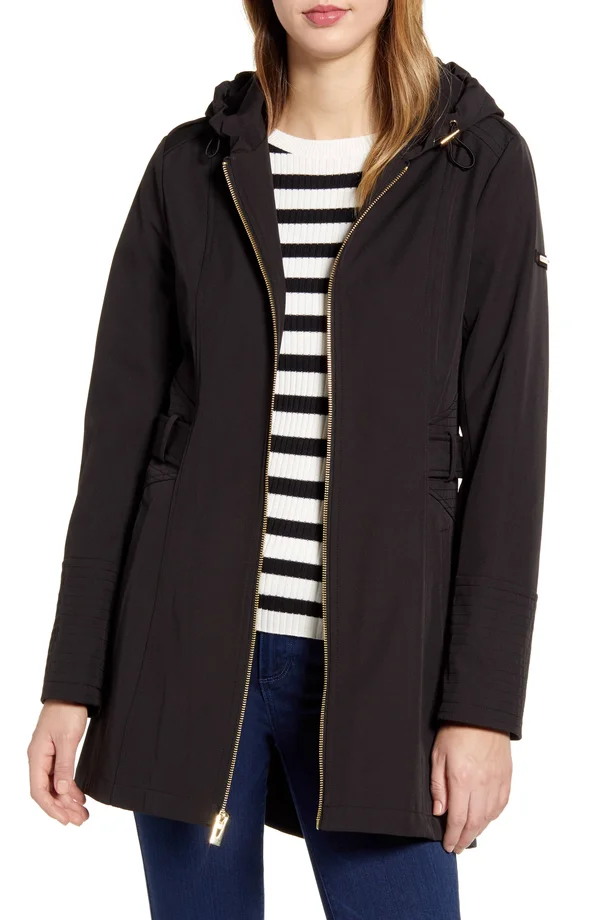 Via Spiga Half-Belt Hooded Soft-Shell Jacket Black
