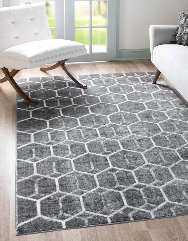 Unique Loom Matrix Trellis Tile Rug - Size: 7& 0 x 10& 0, Gray