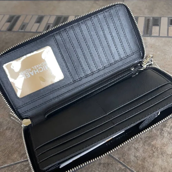 Michael Kors Bags, Michael Kors Jet Set Travel Large Travel Continental Wallet-Wristlet, Color: Black/Silver, Size: Large, F