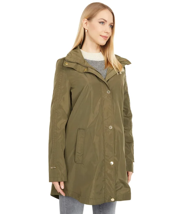 Via Spiga Rouched Sleeve Packable Rain Anorak Jacket