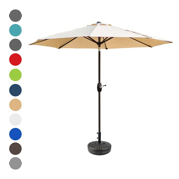 9& Outdoor Patio Market Table Umbrella with Round Base - White