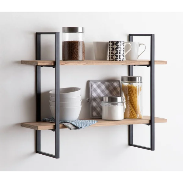 Kate and Laurel Leigh 30 in. x 24 in. x 8 in. Natural Decorative Wall Shelf