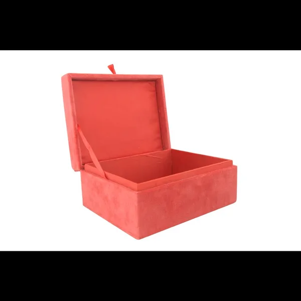 Creative Co-op Wood & Cotton Velvet Attached Lids (Set of 3 Sizes) Boxes - Persimmon