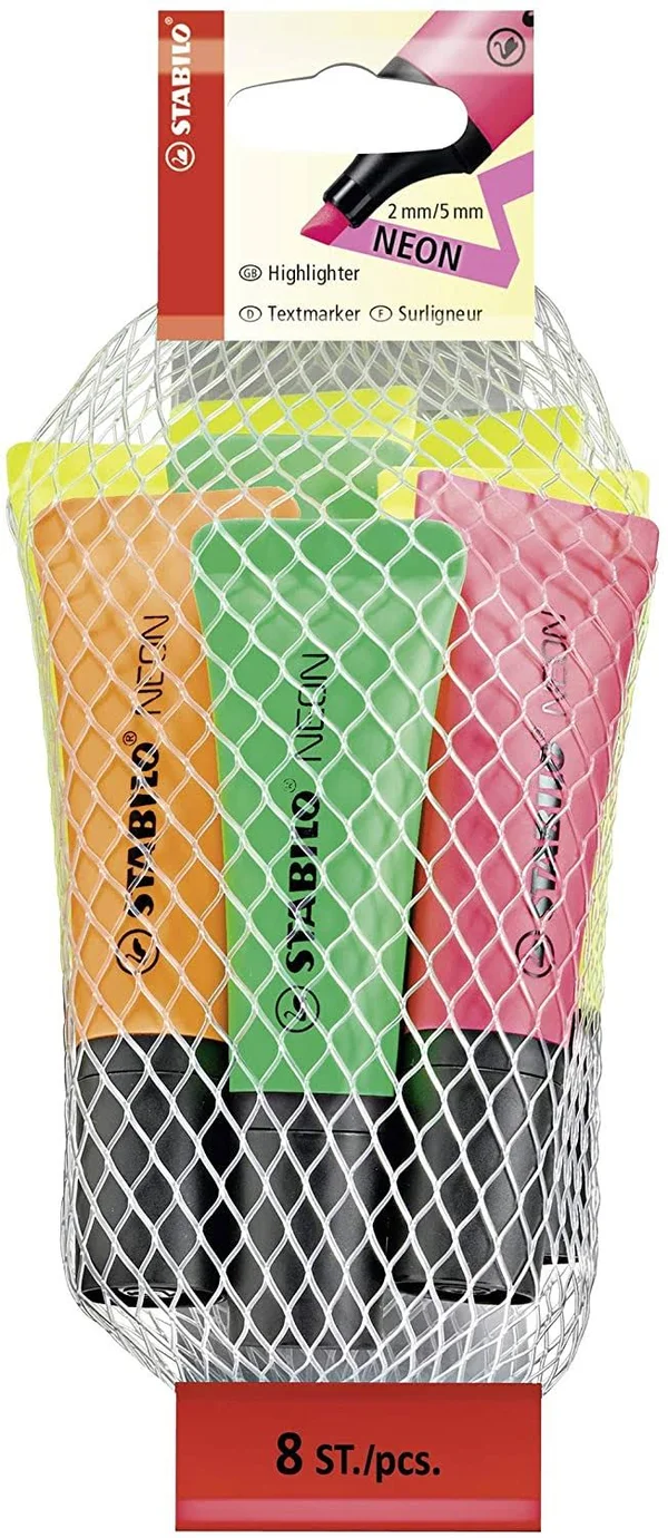 Stabilo Neon Highlighter Pens - Pack of 8