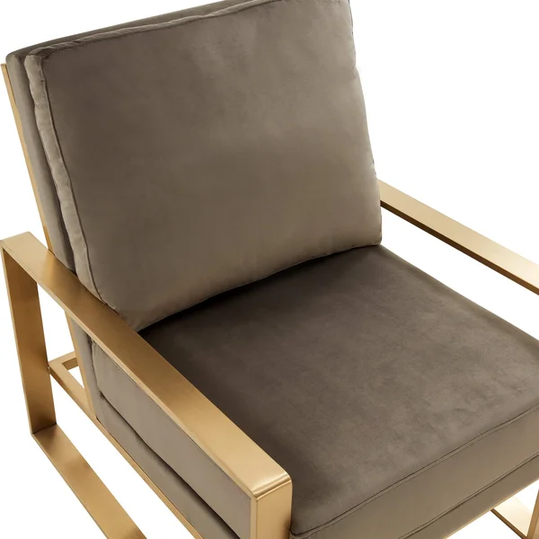 LeisureMod Jefferson Velvet Design Accent Armchair with Gold Frame Purple
