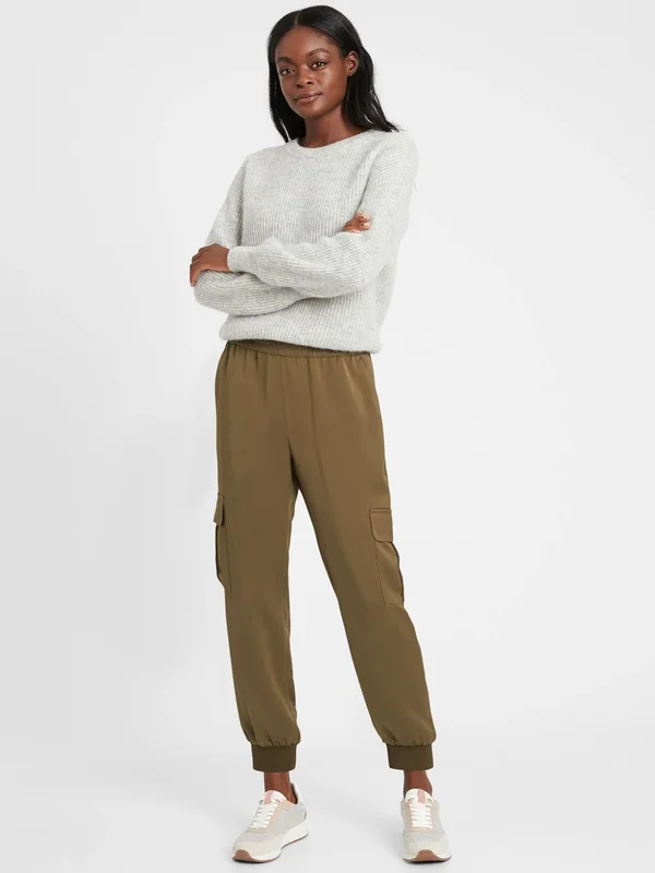 Banana Republic Women's Satin Cargo Jogger Heritage Olive Green Size S