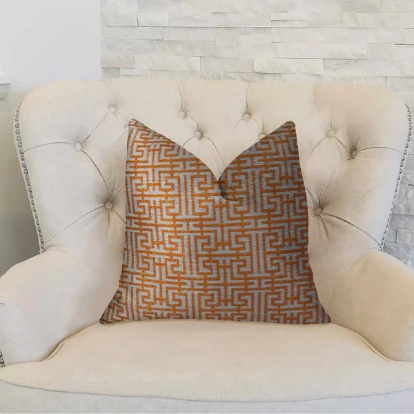 Plutus Crossroad Orange and Ivory Handmade Luxury Pillow 20x22L x26x22W