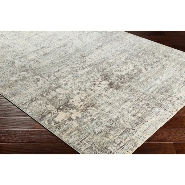 5' x 8.1' Distressed Finish Ivory and Cloud Gray Rectangular Area Throw Rug