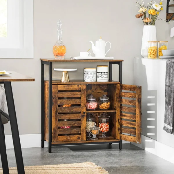 VASAGLE Industrial Brown Storage Side Cabinet with Shelf