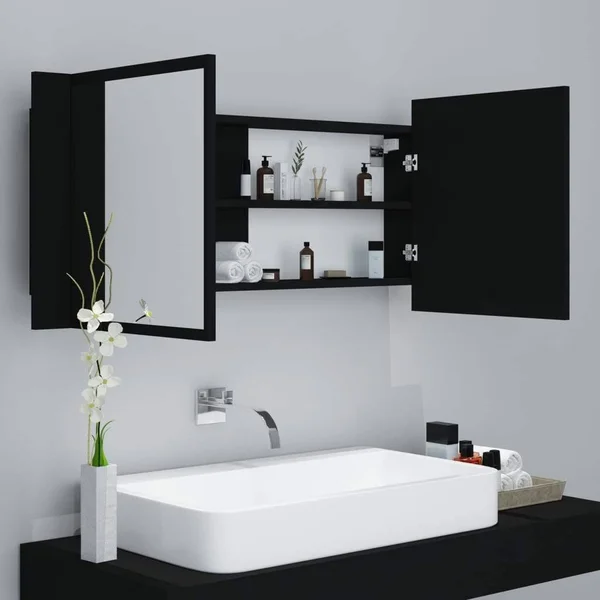 vidaXL LED Bathroom Mirror Cabinet Black 39.4x22x4.7x22x17.7x22 804981