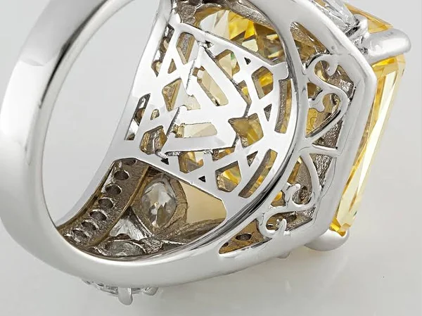2.60ctw Bella Luce Charles Winston for 2 Canary and White Diamond Simulant Rhodium Over Silver Ring - Size 10