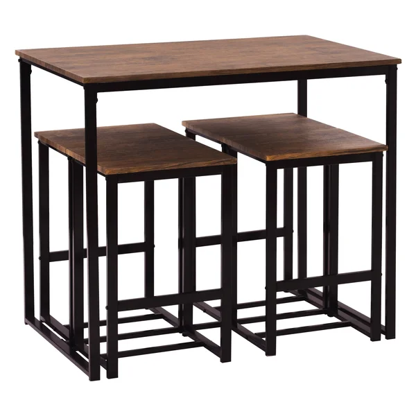 5 Piece Dining Set for 4 Rustic Kitchen Counter Height Pub Table Set with 4 Stools, Brown