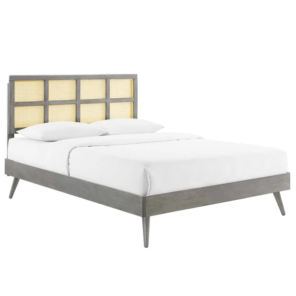 Modway Sidney Cane and Wood Queen Platform Bed with Splayed Legs MOD-6370, Gray