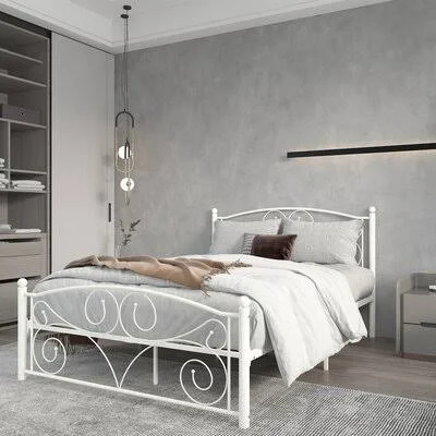 Metal Bed Queen(White) Alcott Hill