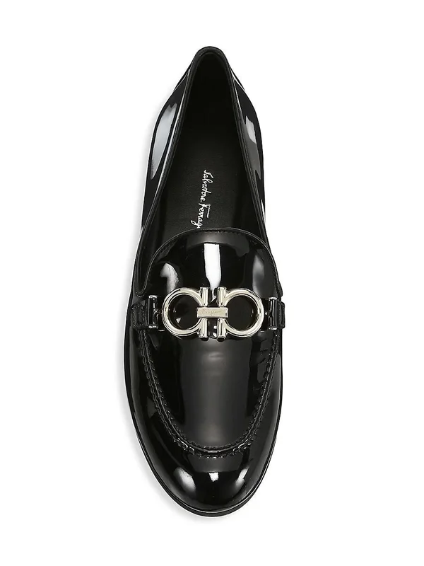 Salvatore Ferragamo Trifoglio Patent Leather Loafers Black