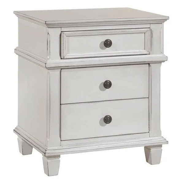 Morris Haven Antique White 3-Drawer Nightstand