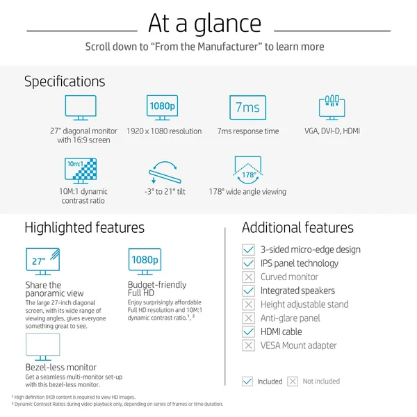 HP 27sv 27-inch LED Backlit Monitor