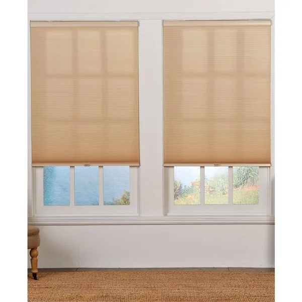 Perfect Lift Window Treatment Cut-to-Width Straw 1.5in Cordless Light Filter Double Cellular Shade-49.5in W x 72in L (Actual Siz