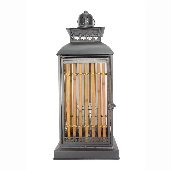 Burnished Bronze Metal and Bamboo Lantern - 9x22 x 9x22 - Turquoise - Copper and Bronze