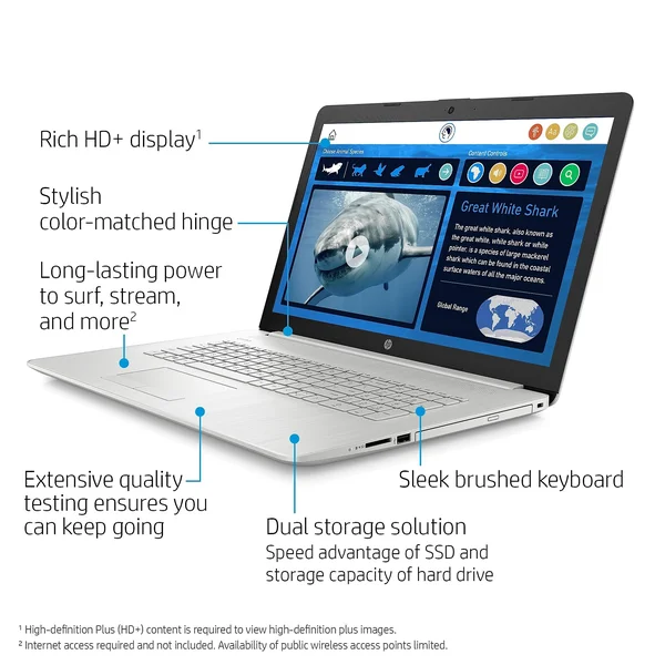 HP 17-by3065st 17.3x22 Notebook - Intel i5, 8GB Memory, 128GB SSD + 1TB Hard Drive, Windows 10, Silver