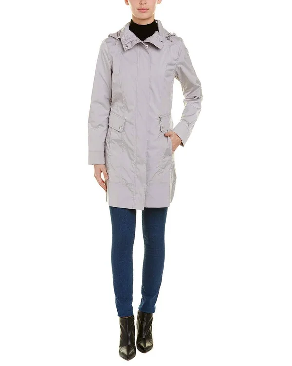 Cole Haan Packable Hooded Raincoat - Pearl Grey