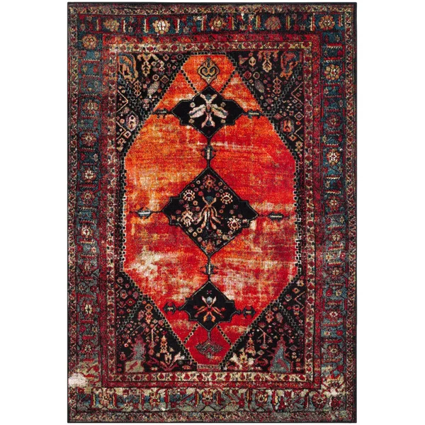 Safavieh Vintage Hamadan Rug Collection VTH217Q - Red, Light Blue - 8& x 10&