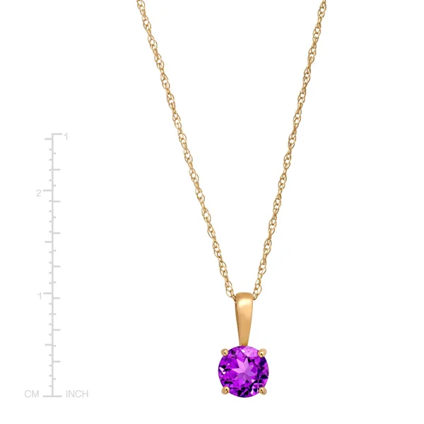 3/8 ct Natural Round-cut Amethyst Pendant Necklace in 10K Yellow Gold, 16
