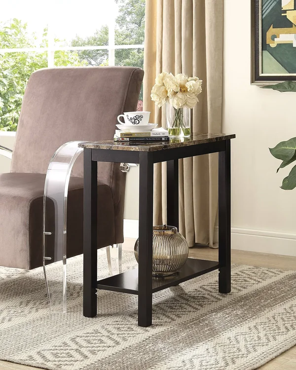 Roundhill Lediyana Faux Marble Top Side Table in Espresso Finish