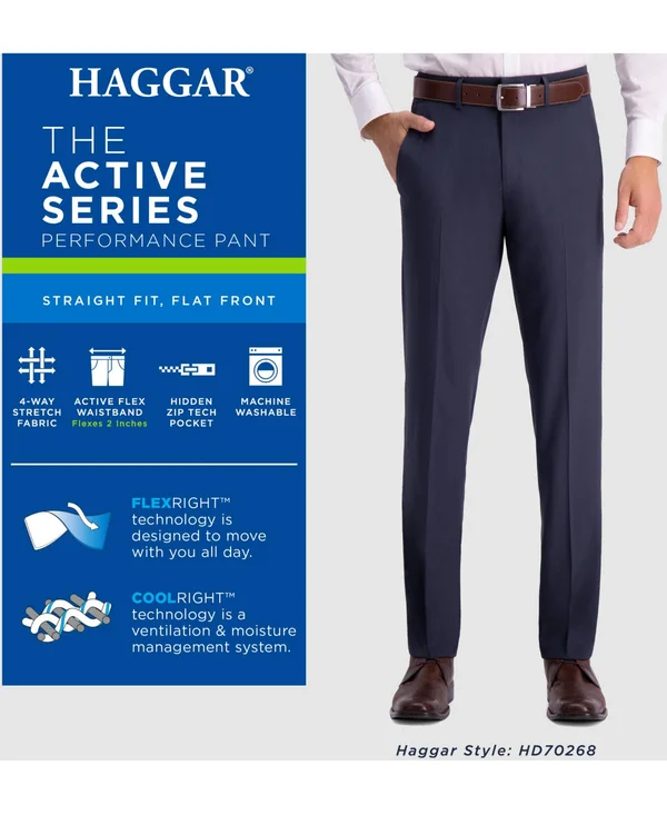 Haggar Blue Active Series Straight Fit Flat Front Dress Pants