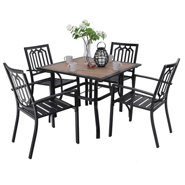 5pc Patio Table & Metal Chairs with Diamondback Design - Captiva Designs