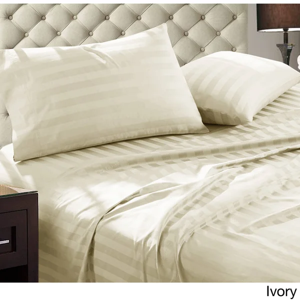 Addy Home 1000 TC Egyptian Cotton Damask Stripe Sheet Set Ivory Split King