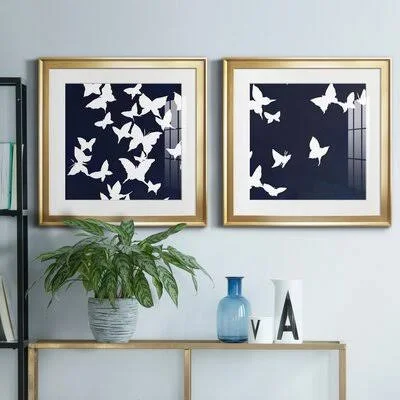 All Aflutter - 2 Piece Picture Frame Painting Print Set on Canvas Gracie Oaks Format: Gold Framed - Matte Color: White, Size: 20\
