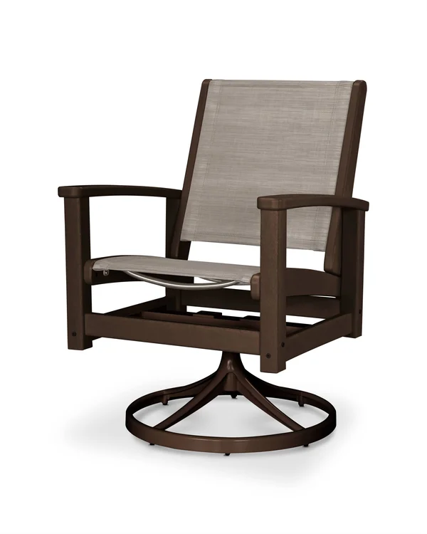 POLYWOOD Coastal Swivel Rocker in Satin Mahogany, Mahogany, Metallic Sling