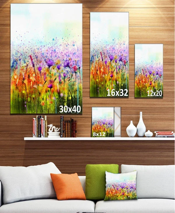 Abstract Cosmos of Colorful Flowers - Large Flower Canvas Wall Art - Red - 12 in. Wide x 20 in. High