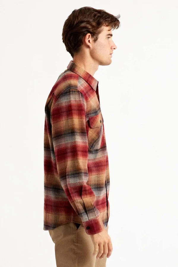 Brixton Bowery Long Sleeve Flannel Shirt in Dark Brick Size 2XL