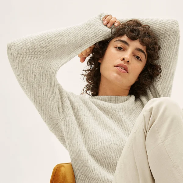 Women's Oversized Alpaca Crew Neck Sweater by Everlane in Almond, Size L