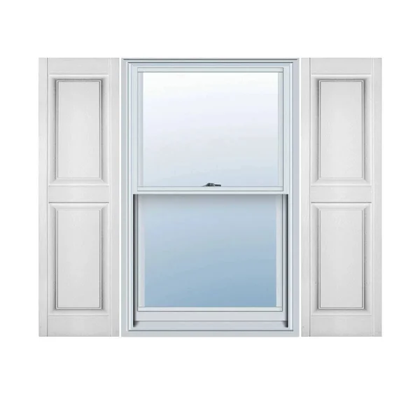 Ekena Millwork LP2S14X07100WH Lifetime Vinyl, Standard Two Equal Panels, Raised Panel Shutters with Shutter-Loks (Per Pair), Whi