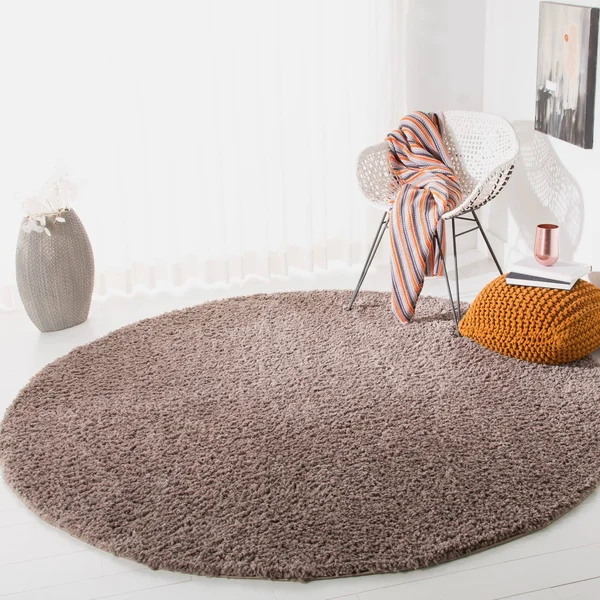 Safavieh August Shag Taupe 5 ft. x 5 ft. Round Solid Area Rug, Brown