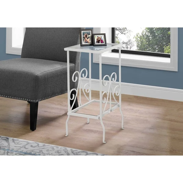 Monarch Accent Table - 30x22H, White Metal with Tempered Glass