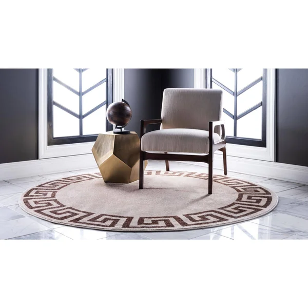 Unique Loom Modern Athens Area Rug (6& x 6& Round - Beige/ Brown)