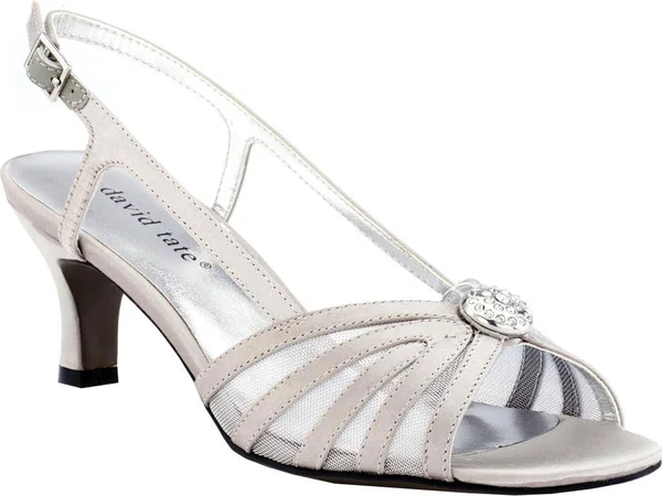 David Tate Women's Cheer Slingback, Silver Satin