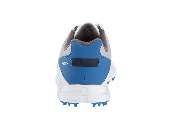 FootJoy Junior Pro|SL Spikeless Golf Shoes - White/Gray/Royal Blue 4