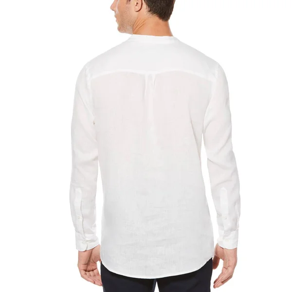 Perry Ellis Men's Solid Linen Popover Shirt - White Xs