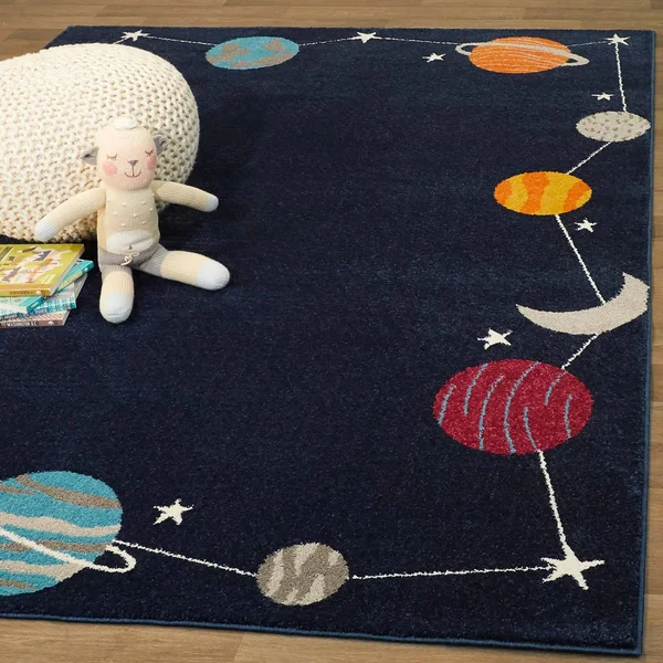 Mod-Tod Planet Border Kids Area Rug - 5&3x22 x 7& - Navy Blue