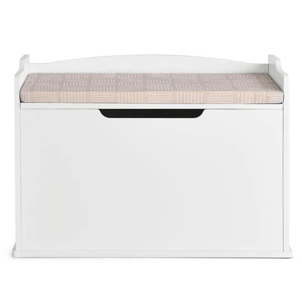 Costway Wooden Toy Box Kids Storage Chest Lift Top Bench Seat w/ Cushion Red/White