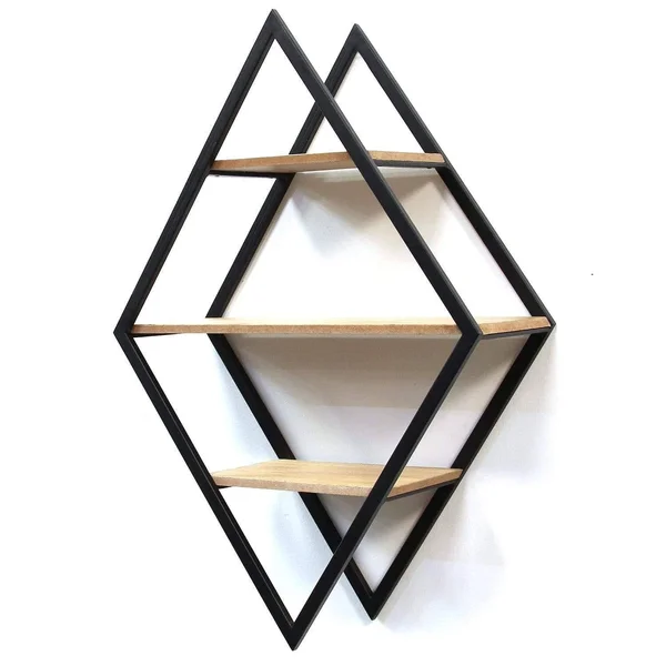 Diamond Wood & Metal Shelf Wall Decor