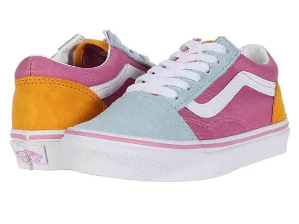 Vans Kids Color Block Old Skool (Fuchsia Pink/True White) 12.5 Kids