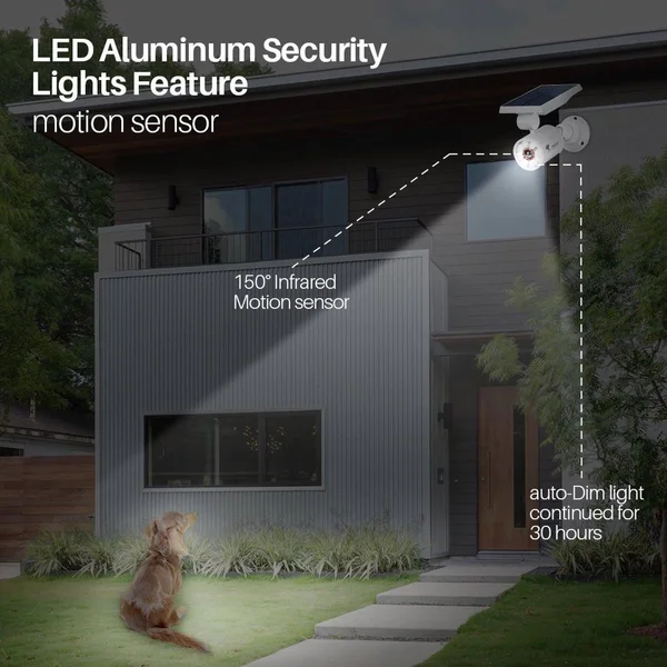 Solar Motion Sensor Light Outdoor Aluminum - 1400-Lumens 9-Watt110W Equivalent LED