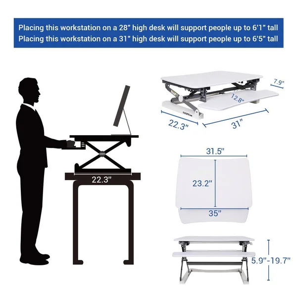 FlexiSpot 35x22 Wide Platform Height Adjustable Standing Desk, Removable Keyboard M2W
