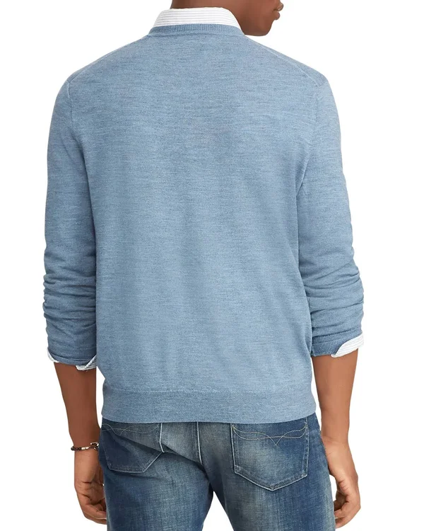 Polo Ralph Lauren Men's Washable Merino Wool Sweater - Fresco Blue Heather